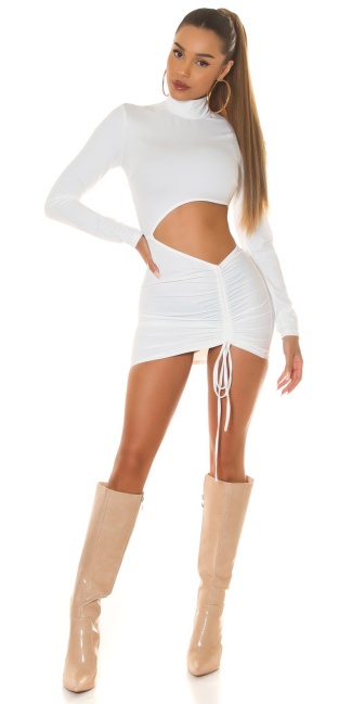 ruched Minidress with Cut-Out White